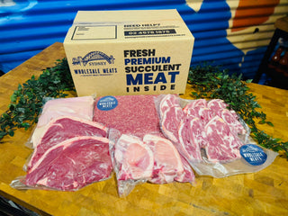 Premium family meat box packed with fresh, high-quality Australian meat including beef steaks, lamb chops, pork and premium mince. Perfect for family dinners, weekly meal prep, BBQs and bulk meat delivery. Vacuum sealed for freshness and delivered direct from Sydney Wholesale Meats.
