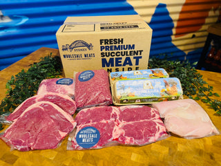 Premium carnivore meat box loaded with high-protein Australian beef and lamb cuts, perfect for carnivore diets, keto meal plans, BBQs and bulk freezer stocking. Includes fresh vacuum-sealed premium meats delivered direct from Sydney Wholesale Meats for easy, protein-packed family meals.